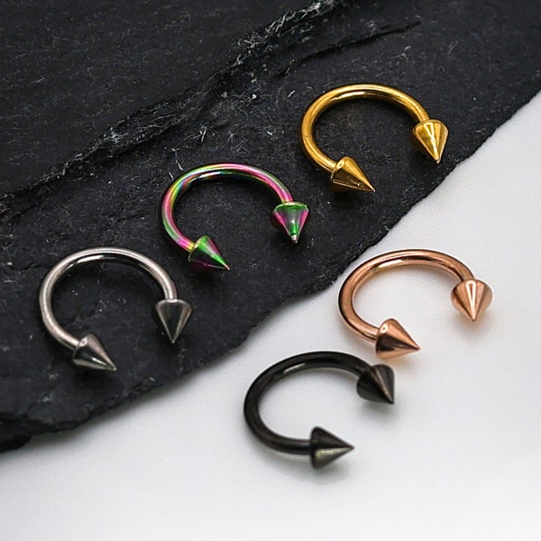 Spiked Horseshoe TITANIUM G23 Septum Ring - 8mm or 10mm Septum hoop 16 Gauge 1.2mm hinged Segment Nose  Conch - Ear