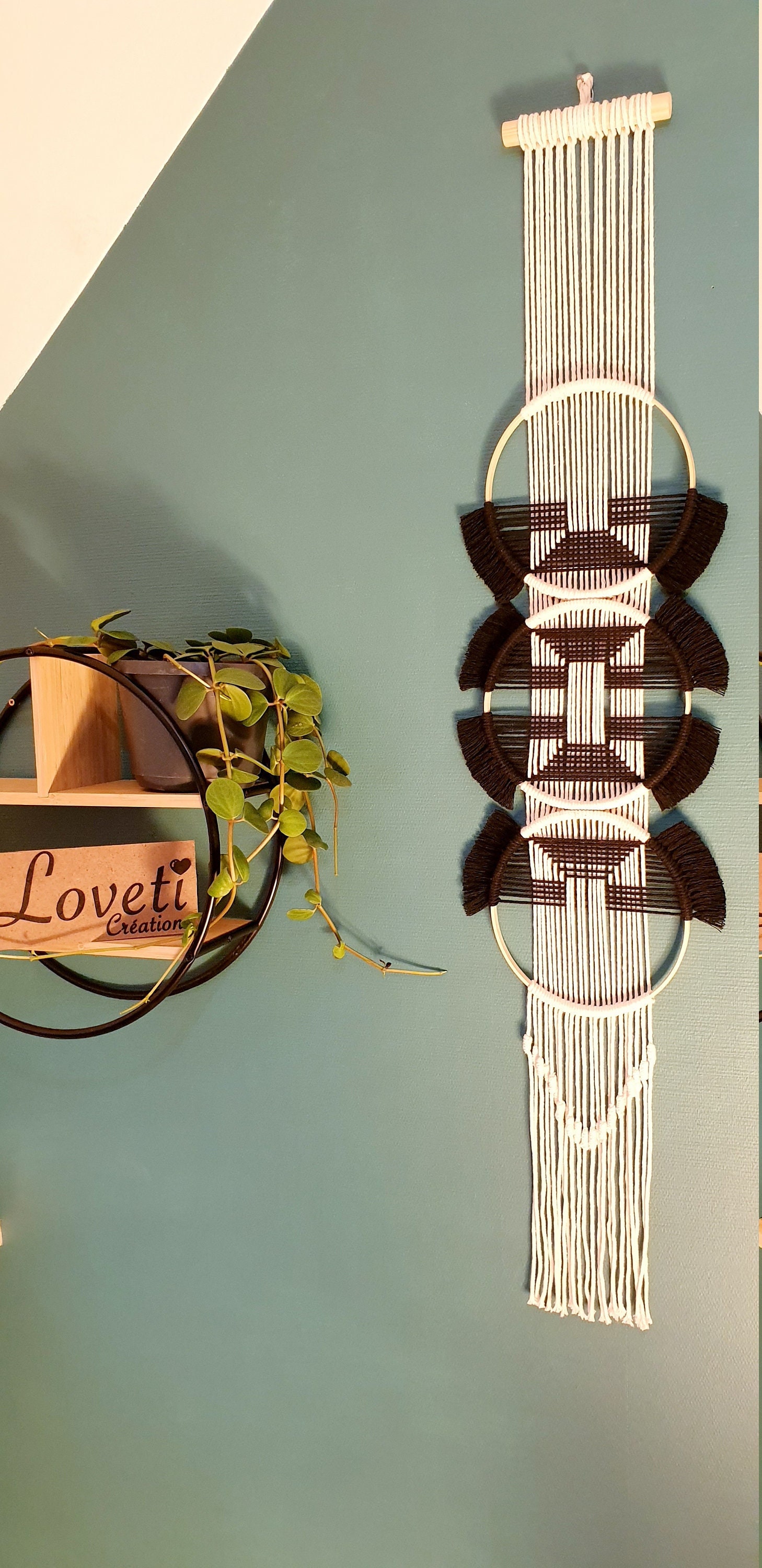 Décoration Murale Macramé - Graphique Noir et Blanc