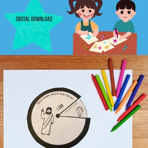 Printable I AM, Who Does Jesus Say He Is Coloring Wheel for Sunday School Activity,Kids Bible Lesson, Printable Bible Activity, Games kids