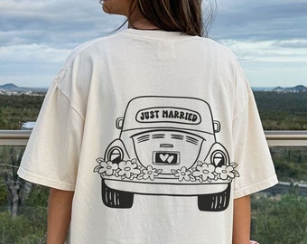 Personalized Comfort Colors Shirt for New Bride, Cute Honeymoon Shirts, Just Married Car, Trendy Bridal Tshirts, New Wife Tee, Wife Life
