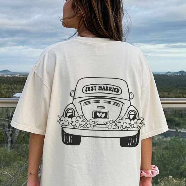 Personalized Comfort Colors Shirt for New Bride, Cute Honeymoon Shirts, Just Married Car, Trendy Bridal Tshirts, New Wife Tee, Wife Life