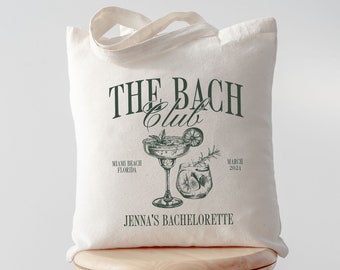 Luxury Bachelorette Merch, The Bach Club Tote Bag, Personalized Bridesmaid Gift, Bridal Party Favors, Cocktail and Social Club Bachelorette