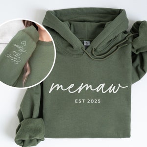 Personalized Memaw Hoodie, Custom Memaw Hooded Sweatshirt with Kids Names on Sleeve, New Grandma Gift, Mothers Day, Memaw Sweatshirt