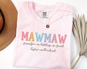 Mawmaw Shirt, Mawmaw Shirt with Grandkids Names, Grandma Tshirt with Names, Pregnancy Announcement Gift for Gram, Custom Mothers Day Gift