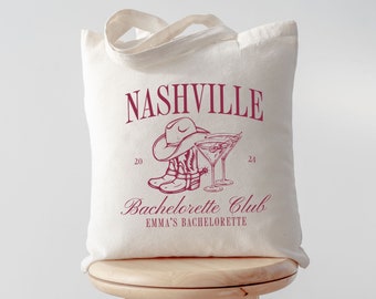 Custom Nashville Bachelorette Tote Bag, Bachelorette Cocktail Club Tote, Personalized Bridal Party Favors, Social Club, Nash Bash