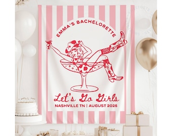 Nashville Bachelorette Banner, Let's Go Girls Bachelorette Decorations, Western Bach Sign, Rodeo Bach Tapestry (TB25014)