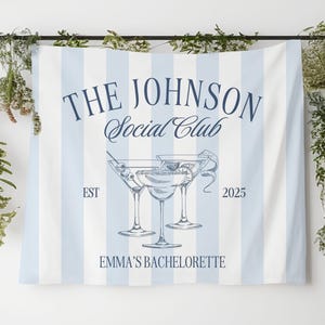 Custom Bachelorette Tapestry, Personalized Bachelorette Party Banner, Bridal Shower Decor, Social Club Bachelorette Sign (TB25015)