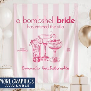 BachIsland Bachelorette Sign, A Bombshell Bride Has Entered The Villa Banner, Bach Island Tapestry, Bach Island Decorations