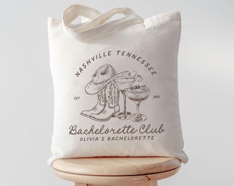 Custom Nashville Bachelorette Tote Bag, Bachelorette Cocktail Club Tote, Personalized Bridal Party Favors, Social Club, Nash Bash
