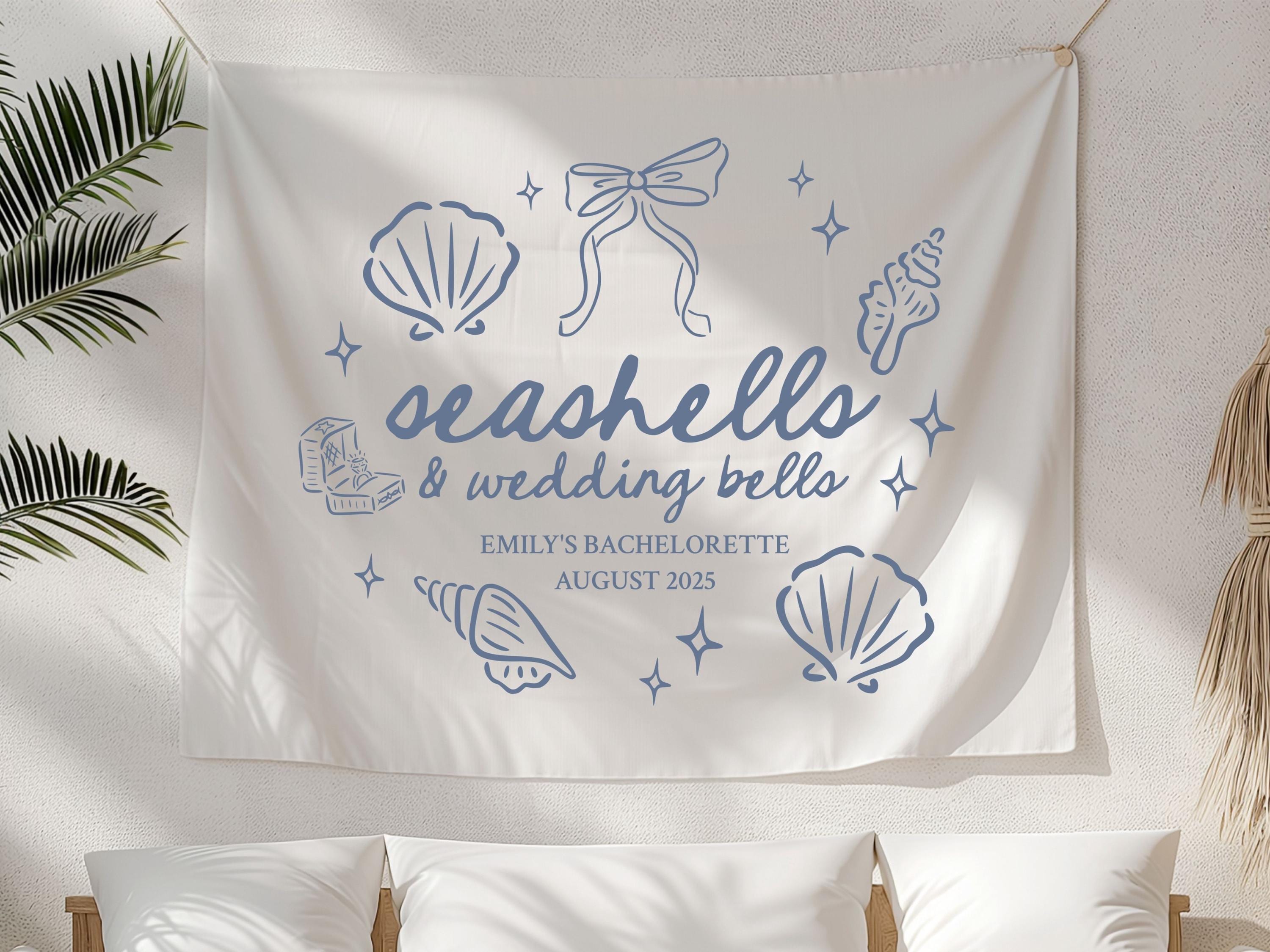 Bachelorette Party Decor, Seashells & Wedding Bells Beach Bachelorette Tapestry, Bachelorette Party Photo Backdrop, Custom Bachelorette Sign