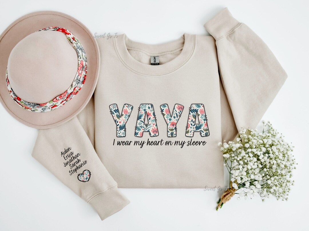 Yaya Sweatshirt With Names on Sleeve, Personalized Yaya Sweater With