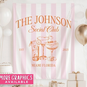 Custom Bachelorette Tapestry, Personalized Bachelorette Party Banner, Bridal Shower Decor, Social Club Bachelorette Sign