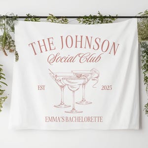 Custom Bachelorette Tapestry, Personalized Bachelorette Party Banner, Bridal Shower Decor, Social Club Bachelorette Sign (TB25016)