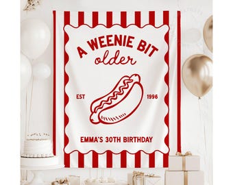 A Weenie Bit Older Banner, Any Age Custom Birthday Sign, Hot Dog Bday Party Backdrop TR050