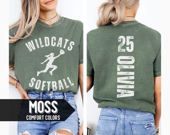 Custom Softball Mom Shirt, Personalized Team Mom T-shirt with Kids Name & Number, Custom Mascot Softball Game Day T-shirts, Sports Mama Tee