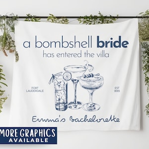 BachIsland Bachelorette Sign, A Bombshell Bride Has Entered The Villa Banner, Bach Island Tapestry, Custom Bridal Shower Banner