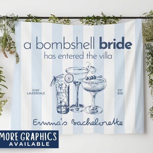 BachIsland Bachelorette Sign, A Bombshell Bride Has Entered The Villa Banner, Bach Island Tapestry, Bach Island Decorations