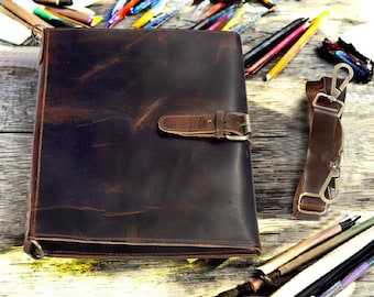 Funda de cuero personalizada para cuaderno de bocetos, funda hecha a mano para libro de dibujo, kit de viaje para artistas, regalo personalizado para pintores y dibujantes.