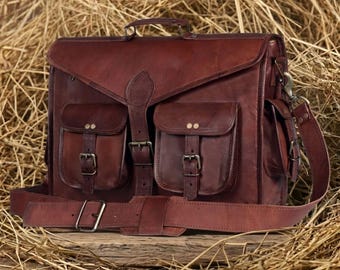 Leather Messenger Laptop Bag Shoulder Satchel Crossbody Personalized Gift for Men and Women