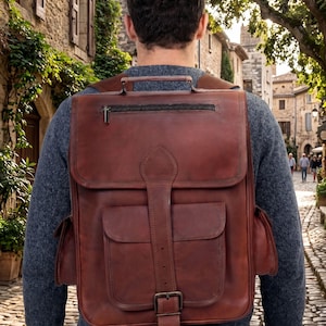 Vintage Brown Leather Backpack | Handmade Full Grain Leather Rucksack | Rustic Laptop Backpack | Travel Daypack for Men and Women