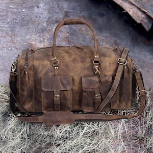 Leather Duffle Bag Handmade Leather Weekender Gym Bag Travel Bag Overnight Bag, Men Vacation Duffel Bag  Leather Holdall Bag Gift for him