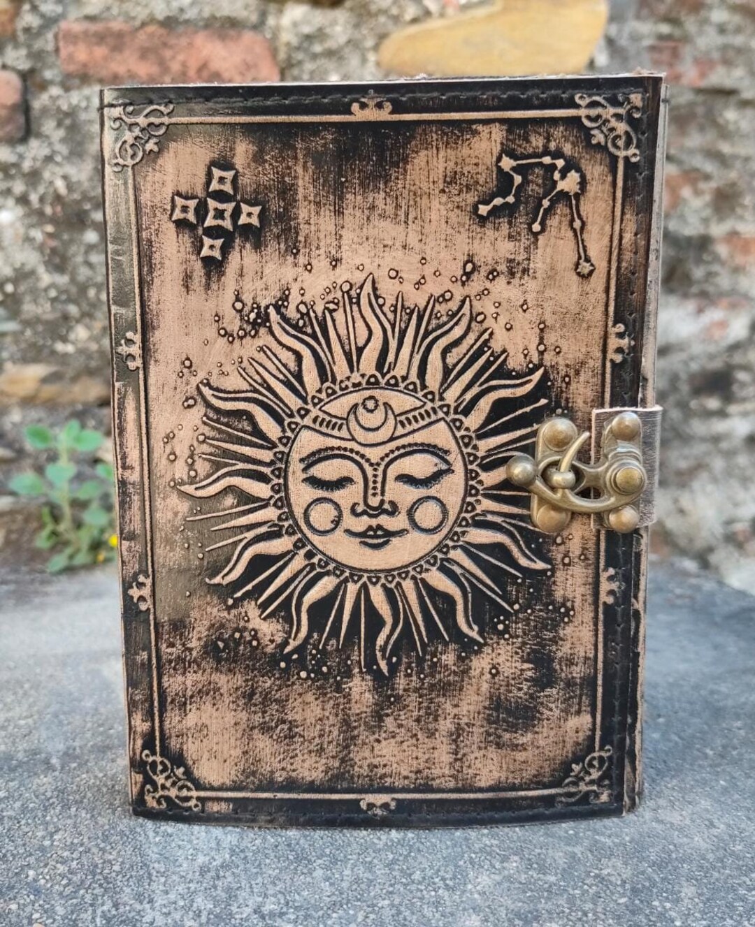 Handmade Embossed Sun Leather Journal: Vintage Deckle Edge Paper Diary ...