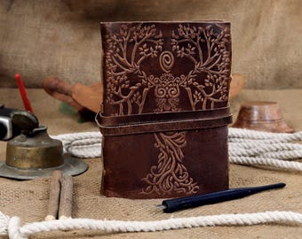 Handmade Leather Journal: Tree of Life Embossed Travel Notebook
