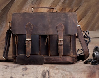 Handmade Buffalo Leather Messenger Bag: Personalized Office Briefcase