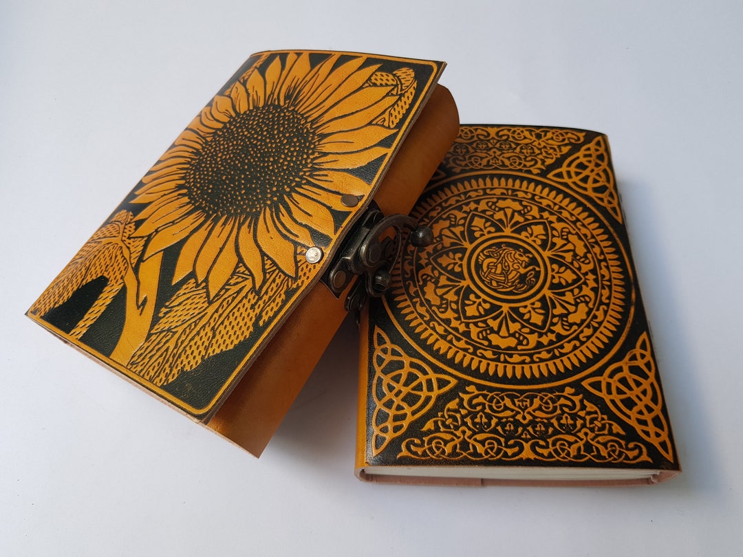 Handmade Leather Bound Embossed Sunflower Journal/notebook/diary