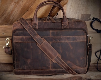 Maletín de piel de grano completo: Bolso bandolera hecho a mano, personalizado, estilo vintage, ideal como regalo.