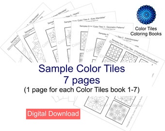 Color Tiles Sampler Instant Digital Download PDF | Print 45 mandalas and geometric designs to color