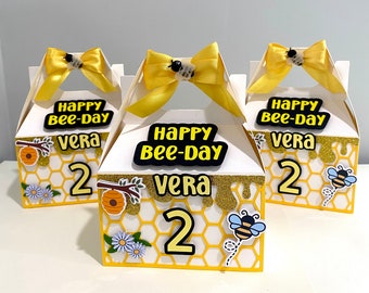 Bee Party Favor Boxes, Bee Mini Gable Boxes, Happy Beeday Party Theme, Bee Birthday Theme, Party Favor Boxes