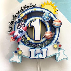 Space Cake Topper, Shaker Cake Topper, First Trip Around The Sun Cake Topper, Space Theme Birthday Decor, Astronaut Cake Topper