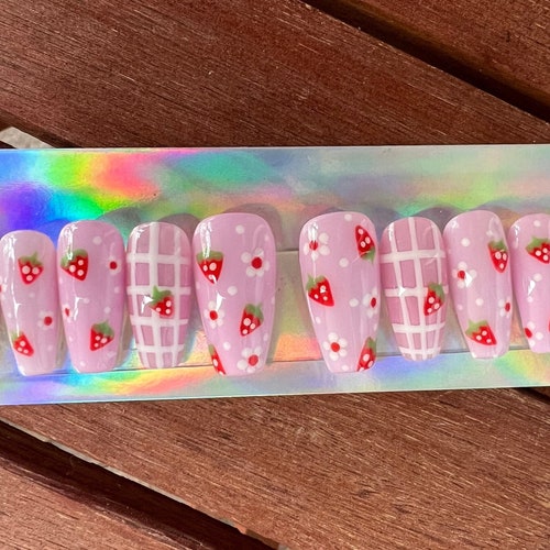 Pink Strawberry Shortcake Nails 10 Pcs Strawberry Press on - Etsy Pink Strawberry Shortcake Nails 10 Pcs Strawberry Press on - Etsy