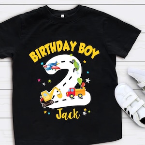 Personalized Boy Birthday Shirt, Transportation party planes trains automobiles, I&#39;m 2 Birthday Shirt, 2nd birthday shirt, Two Year Old
