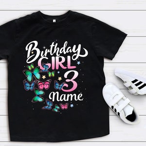 Camisas personalizadas de aniversário de menina com borboleta, camisa de aniversário, festa de aniversário, festa com tema de borboleta, camisa de aniversário