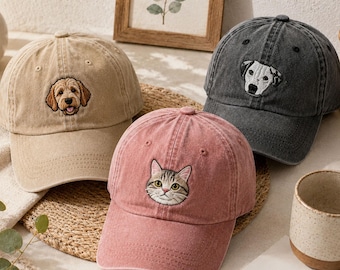 Custom Embroidered Pet Hat, Personalized Dog Cat Baseball Cap, Custom Pet Portrait Hat, Embroidered Dad Hat, Pet Lover Gift
