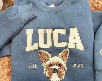 Pet Embroidered Sweatshirt Using Photo, Custom Dog Sweater, Embroidered Cat Crewneck gift for Pet Owner, Dog mom Gift for Cat Lover