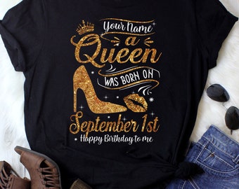 Personalized A Queen Was Born Birthday Women, Birthday T Shirts, Custom Name Custom Date Birthday Shirt
