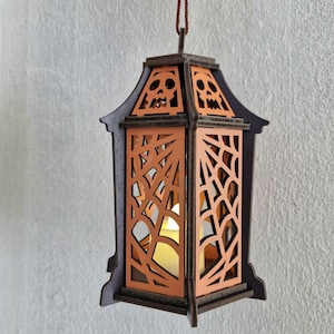 Halloween Cylinder Lantern, Halloween Pumpkin Lamp Candle, Night Light Candle Holder, Wood Lanterns, Rustic Lantern, Fun and Spooky Lantern