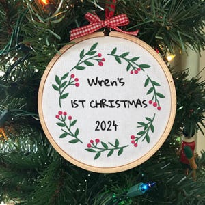 Hand Embroidered Baby&#39;s first Christmas Ornament, Custom Embroidered Hoop Ornament, Christmas Decor, Holiday Decor, Christmas Tree Decor