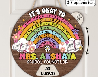 Rotating & Spinning Teacher Sign with Custom Status, Personalized Sign with Rotating Status for Teacher, 4 Layers Teacher Door Hanger