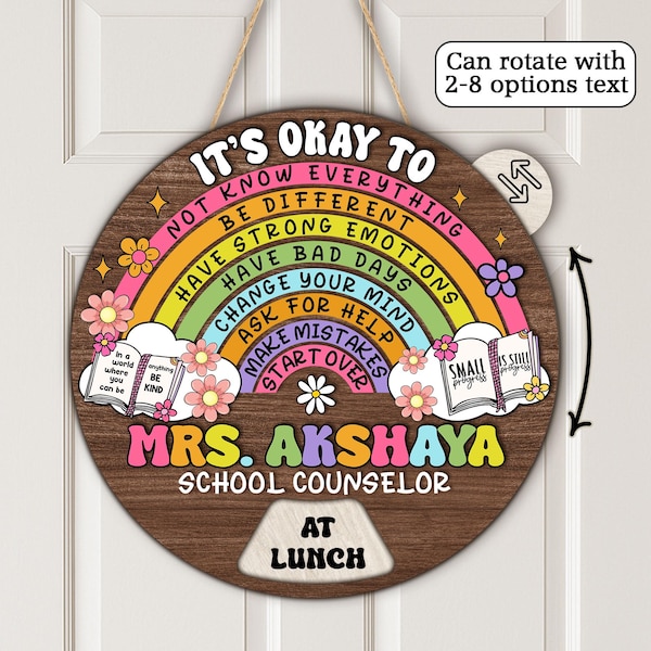 Rotating & Spinning Teacher Sign with Custom Status, Personalized Sign with Rotating Status for Teacher, 4 Layers Teacher Door Hanger