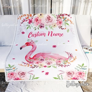 Personalized Flamingo Blanket, Sherpa Throw Blanket, Flamingo Name Blanket, Custom Name Quilt Blanket, Flamingo Baby Blanket,Newborn Blanket