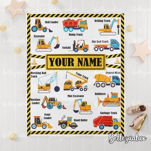 Couverture de construction personnalisée, couverture de bébé garçon, couverture personnalisée pour bébé, cadeau de douche de bébé, couverture pour bébé de camion de construction, cadeaux de garçon