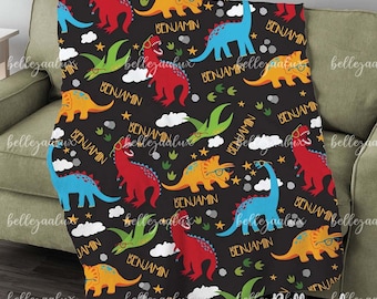 Personalized Dinosaur Blanket: Custom Name Sherpa Throw
