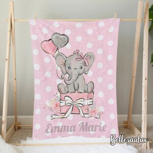 Personalisierte Babydecke: Elefant & Luftballons, individueller Name Fleece Quilt