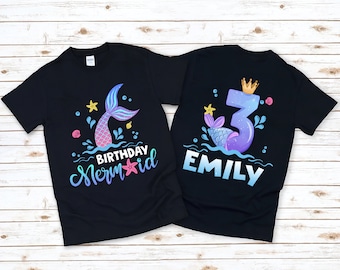 Personalized Mermaid Birthday Shirt: Girls Cotton Birthday Tee
