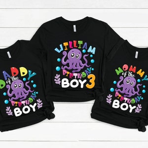 Camisas personalizadas do aniversário do polvo da família, camisas de família correspondentes, camisa do menino do aniversário, camisas do polvo da festa de aniversário, camisas do aniversário das crianças