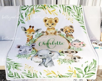Personalized Jungle Baby Blanket: Safari Animals Bedding